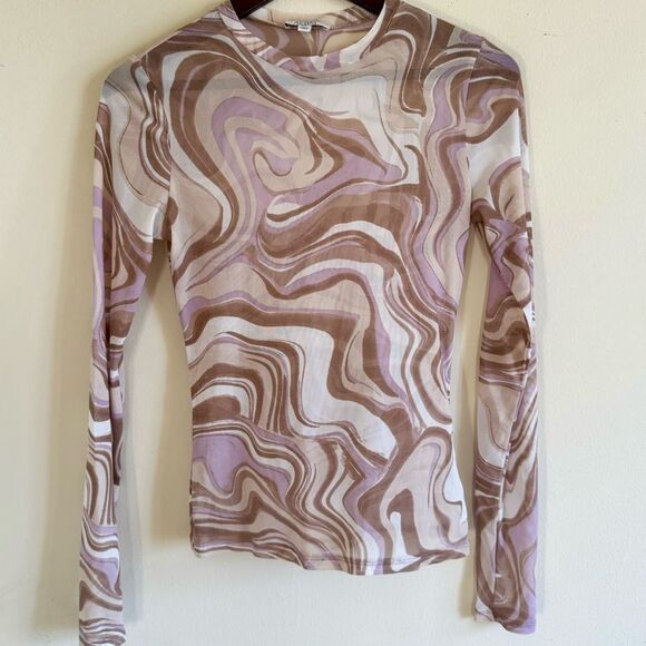 AFRM pink Mesh Matching set marble swirl skirt long sleeve top S - Picture 2 of 5